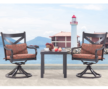 outdoor garden New York cast 3pcs Swivel chair and coffee table
