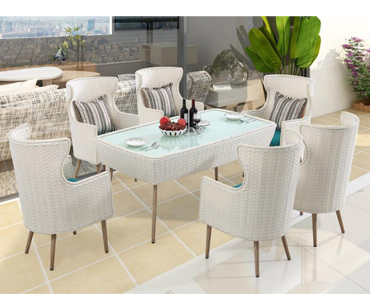 outdoor garden Swiss Alps white rattan dinning chairs and table